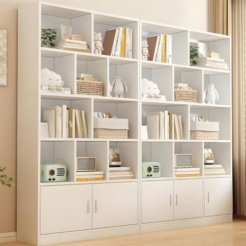 Closed Back Cabinet Wood Standard 9.5'' Wide Bookcase Bookshelf Storage Rack Multi-Layered Storage Shelf Cabinet Display Unit Integrated Against the Wall White 55.1" L x 9.4" W x 70.9" H