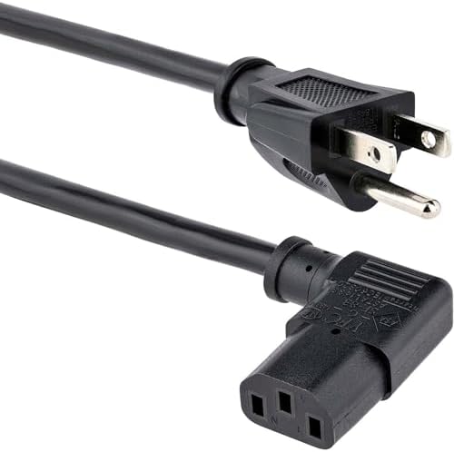 StarTech.com 10ft (3m) Computer Power Cord, 18AWG, NEMA 5-15P to Right Angle C13, 10A 125V, Replacement AC Power Cord, PC Power Supply Cable, Printer / Monitor Power Cord - UL Listed (PXT101L10)