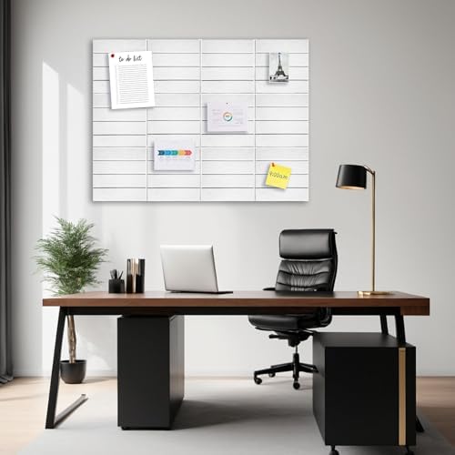 12 Packs White Felt Pin Board, Large 12" Bulletin Board with 30 Push Pins, Felt Board Slat Wall Paneling for Office Home Kitchen, Self-Adhesive Corkboard Tiles for Classroom Message Photos Memos