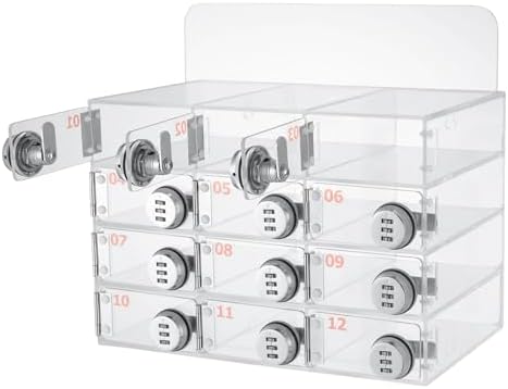 Cell Phone Locker Box,12 Slots Cell Phone Storage Locker, Clear Acrylic Storage Cabinet Wall Mounted for School Factory Office
