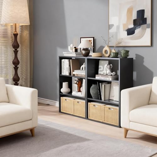 3-Tier Metal Bookshelf, Open Shelf Storage, Includes 4 Corner Bumpers, Space-Saving Vertical Storage for Living Room, Home Office, 35.43" Hx27.56 Wx11.81 D, Black