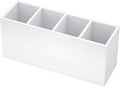 NIUBEE Acrylic Pen Holder 4 Compartments, White Pencil Organizer Cup for Countertop Desk Accessory Storage (White) | Scratch-resistant thick acrylic with 4 slots for pens, pencils, makeup brushes, office, vanity and school use