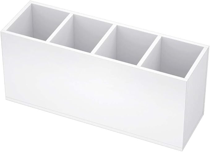 NIUBEE Acrylic Pen Holder 4 Compartments, White Pencil Organizer Cup for Countertop Desk Accessory Storage (White) | Scratch-resistant thick acrylic with 4 slots for pens, pencils, makeup brushes, office, vanity and school use