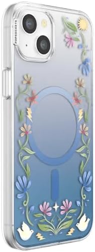 PopSockets iPhone 15 Plus Phone Case with MagSafe, Wireless Charging Compatible, Disney - Boho Wildflowers Blue