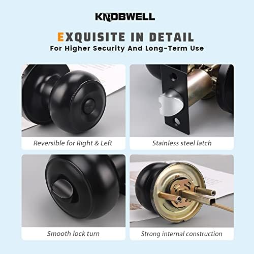 KNOBWELL Black Door Knobs - 20 Pack, Round Matte Black Privacy Door Knobs with Keyless Turn Lock for Bedroom or Bathroom Interior Doors