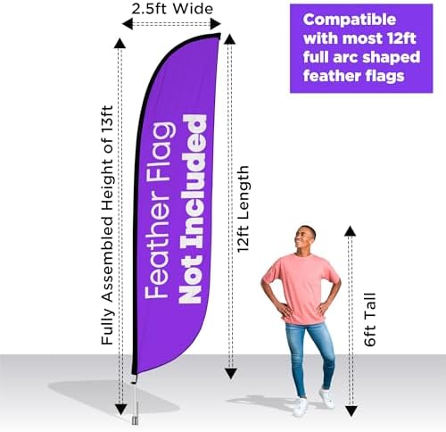 LookOurWay Feather Flag Pole Kit - 13 Feet Tall Swooper Kit with Rotating Ground Spike - Banner Flag Pole for 12ft Arc Shaped Outdoor Advertising Flags - 3 Pack