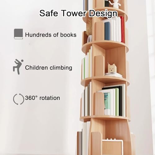 GAMAK Rotating Bookshelf Tower for Kids 360 Display 2-4 Tier Floor Standing Bookcase Revolving Bookcase Tower Small Corner Bookshelf for Small Space (Color : White, Size : Round_Four)