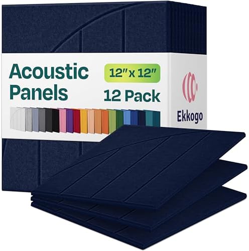Acoustic Panels 12-Pack Soundproof Wall Panels 12"x12"x0.4" Decorative Sound Dampening for Your Home, Office, Studio, Bedroom & More with Unique ModuArc Carving [Denim Blue]