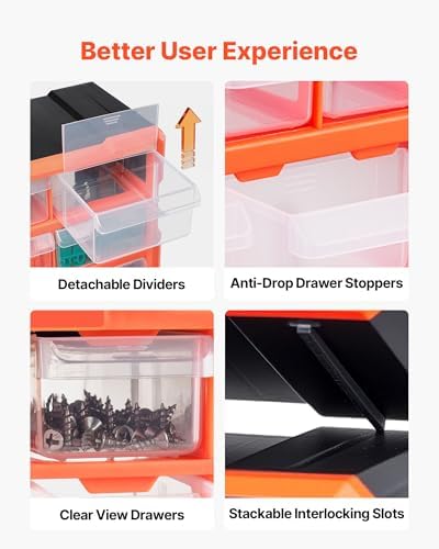 VEVOR 22-Drawer Storage Organizer, Plastic, Drawer Storage Cabinet for Garage Organization, Stackable Small Parts Organizer, Wall-Mounted Toolbox, for Hardware, Beads, Screws, Crafts, Building Bricks
