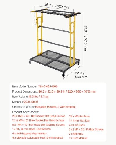VEVOR Garden Tool Organizer with Wheels, Large Metal Garage Storage Rack