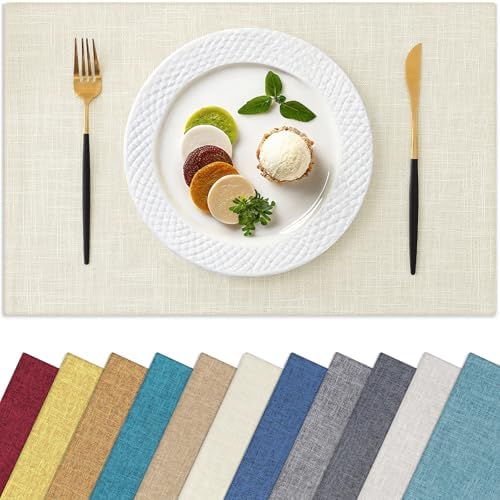 Homaxy Cloths Placemats for Dining Table Set of 4, 13" x 18", Cream