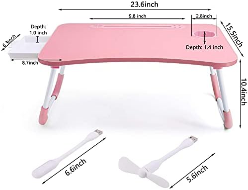 Slendor Bed Desk for Laptop and Writing with Storage, Cup Holder, Light