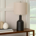 Nourison Home 22" Black Ceramic Table Lamp with Oatmeal Linen Shade for Modern Farmhouse, Bedside Lamp, Living Room Lamp, Small Accent Lamp for Dining Room
