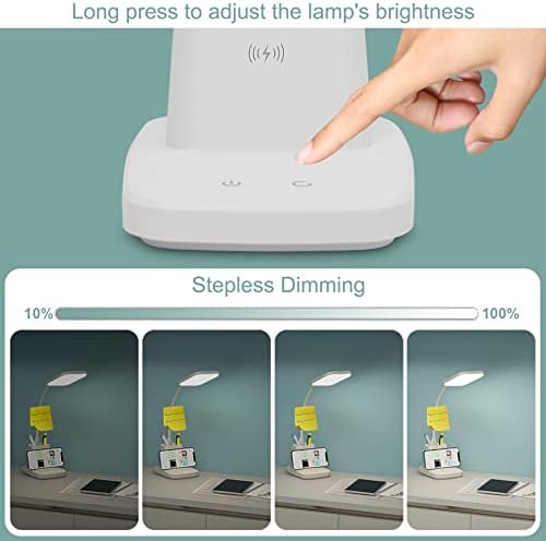 Upgraded 10W Wireless Charging LED Desk Lamp with Pen Holder, White