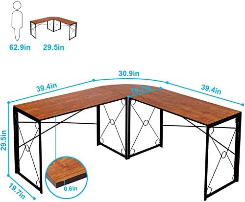 VECELO 59" L Shaped Computer Desk, Corner Computer Desk, Sturdy Home Office Computer Table for Small Space, Writing Desk, Larger Gaming Desk Workstation, Brown