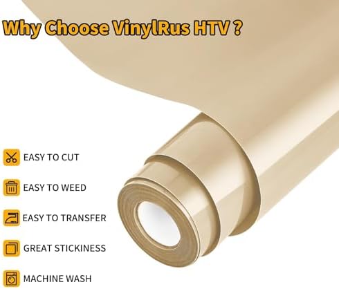 VinylRus Heat Transfer Vinyl, Tan, 12" x 20ft