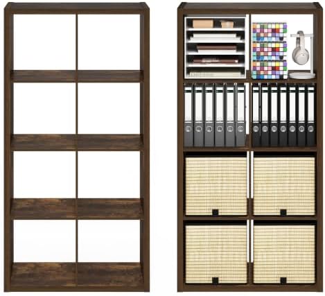 Furinno Cubicle Book Shelf Set of 2, 8-Cube Bookshelf, Amber Pine