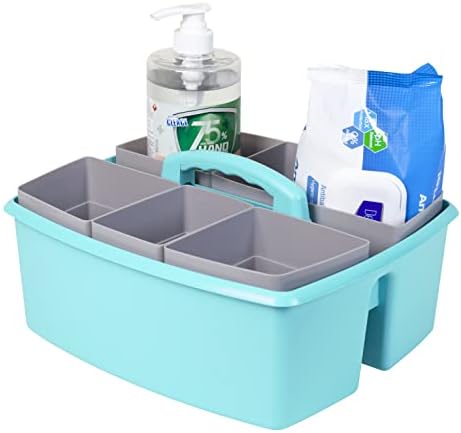 Storex Large Classroom Craft Caddy with Cups, 13 x 11 x 6.575 Inches, Teal, Case of 2 (00984A02C)