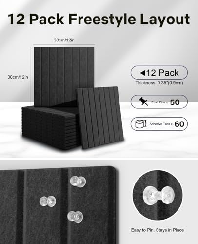 48" x 36" Large Cork Bulletin Board Tiles, Peel and Stick Felt Wall Panels for Vision, Message Center, Picture and Prayer Board for Office, Dorm, Room and Desk Decor(Black)