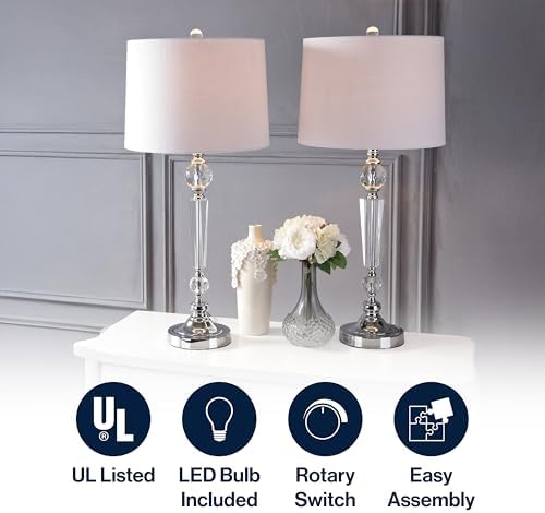 JONATHAN Y Emma 29.5" Clear Crystal Candlestick Table Lamp, Set of 2