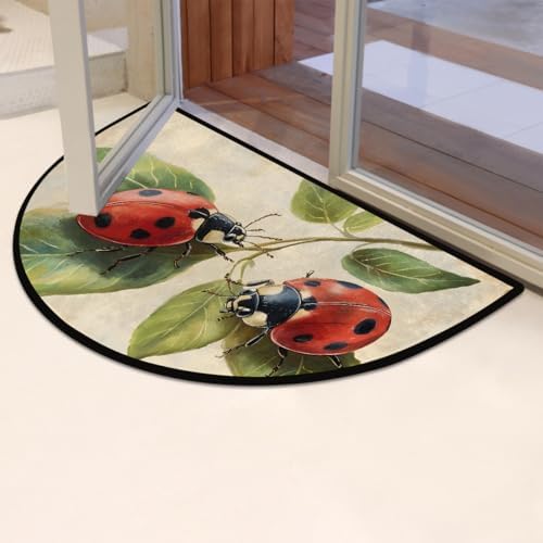 Ladybug Retro Animal Half Round Door Mat Non Slip Washable Semi Circle Area Rug Absorbent Soft Half Moon Rug Floor Mat for Indoor Outdoor Kitchen Bathroom Patio Front Door Mat Decor