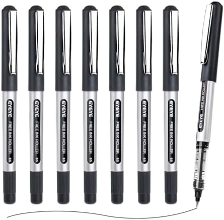EYEYE Black Rollerball Pens 0.5mm, 8 Pack Extra Fine Point Roller Ball Pen | Back to School Essential, Quick Drying, Liquid Ink Pens Fine Point Smooth Writing Pen for Journaling, Office Supplies