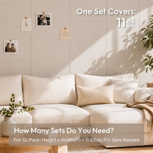 SIOLOC Felt Bulletin Board Tiles, 12 Pack Oatmeal Beige Cork Board Alternative for Walls, Large Felt Wall Tiles, 47.2 x 35.4 in Oversized Pin Board for Home Office Classroom Dorm Decor