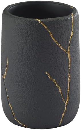 Nicole Miller - Tumbler, Resin Countertop Accessories, Dorm Room Essentials (Sydney Collection, Black/Gold)