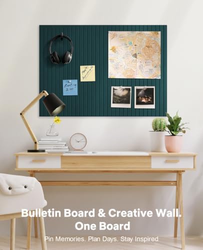 48" x 36" Large Cork Bulletin Board Tiles, Peel and Stick Felt Wall Panels for Vision, Message Center, Picture and Prayer Board for Office, Dorm, Room and Desk Decor(Pine Green)