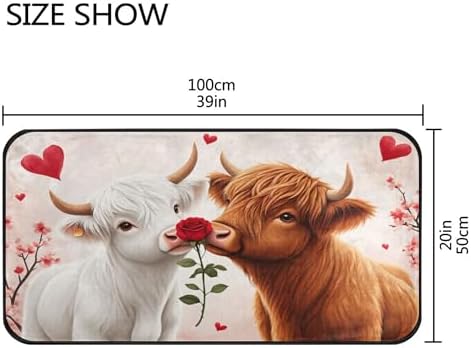 Aslsiy Highland Cow Rose Heart (2) Kitchen Rug Kitchen Mats Valentines Floor Comfort Welcome Washable Non Slip Area Rug for Home Decor 39" X 20"