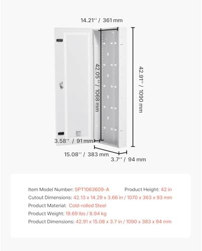 VEVOR Media Enclosure, 42-Inch, Structured Media Center with Vented Hinged Door, Cable Management Box, Structured Wiring Multi-Media Cabinet, Recessed Electrical Media Box, for Network Distribution