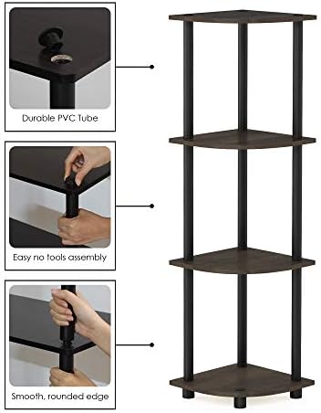 Furinno Turn-N-Tube Toolless 4-Tier Storage Shelves, Dark Brown Grain