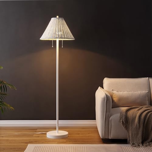 JONATHAN Y Nando 2-Light Coastal Rattan Floor Lamp 61", White