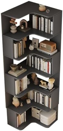 Vertical Wall Corner Shelf with Open Back 7-Shelf Wood Corner Bookshelf Floor Book Rack Multi-Layer Storage Shelf Against the Wall Bookcase Grey 24" L x 24" W x 75" H