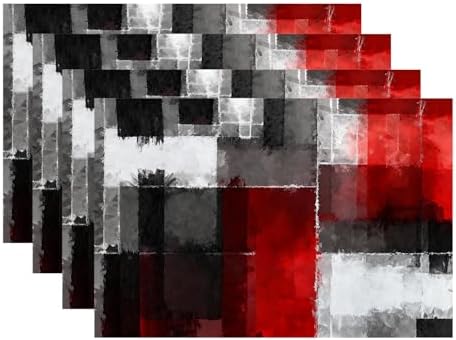 Batmerry Abstract Art Colorful Painting Linen Placemats Set of 4, Modern Art Black and Red Washable Table Mats for Kitchen Table Thickened Heat Insulation Dining Set Indoor Outdoor 12X18 in