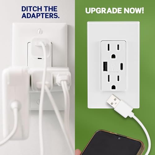 Leviton 18W USB Type-A/C in-Wall Charger with 15A Tamper-Resistant Outlet, USB Charger for Smartphones, Not for Laptops, T5638-W, White