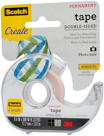 Scotch Create Double-Sided Permanent Tape, 1 Dispenser, 1/2 in x 300 in, Clear, Strong Double Sided Tape for Crafts (002-CFT) (Pack of 2)