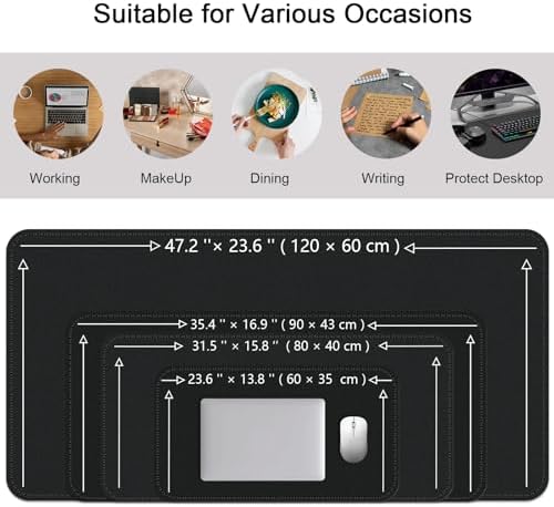 Dual-Sided Desk Mat, Large Desk Pad, Waterproof Smooth PU Leather Desk Blotter Protector Mouse Pad, Desk Organizers, Office/Home Table Decor for Reading and Writing (Black+Black, 47.2''×23.6'')