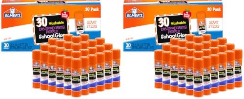 Elmer's Disappearing Purple School Glue Sticks, Washable, 22 Grams - Back to School Supplies, Classroom Essentials, Arts & Crafts, #1 Teacher Brand, 30 Count (Pack of 2)