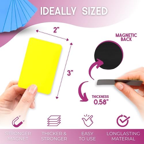 Availey 40 Pieces (3 x 2) - Full Colored Magnetic Dry Erase Labels - Reusable Strips for Classroom Home Office Garage Refrigerator Blank Writable Erasable Cards Name Tags Students Locker Shelf