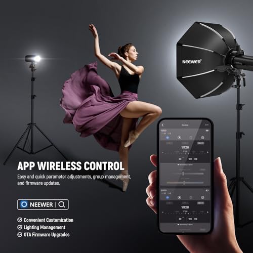 NEEWER Q200 200Ws 2.4G TTL Outdoor Studio Flash Strobe App Control, Compatible with Godox, 1/8000 HSS 3200mAh Battery Photography Monolight 10W Modeling Lamp/750 Full Power Flash/0.01~1.5s Recycle