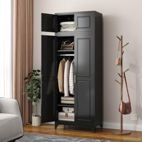 SteeLoong Metal Wardrobe Cabinet,Armoire Wardrobe Closet with Hanging Rod