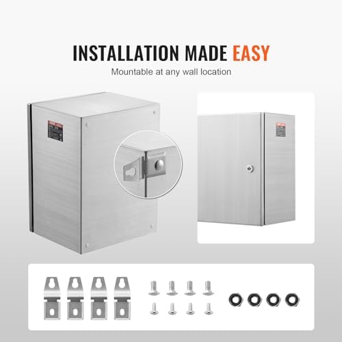 Steel Electrical Box, 16"x 12"x 10", 304 Stainless Steel Electrical Enclosure Box, Wall-Mounted Outdoor Electrical Electronic Equipment Enclosure with Mounting Plate Hinges Lock, IP66 Waterproof