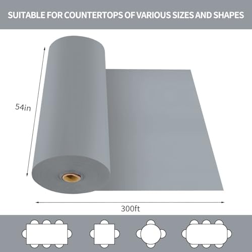 CXPSINC 54 Inch X 300 Feet Plastic Table Cover Roll Disposable Tablecloth with Slide Cutter for All Type/Shape Tables | Party, Banquet, Birthdays, Weddings(Silver, 300 Feet)