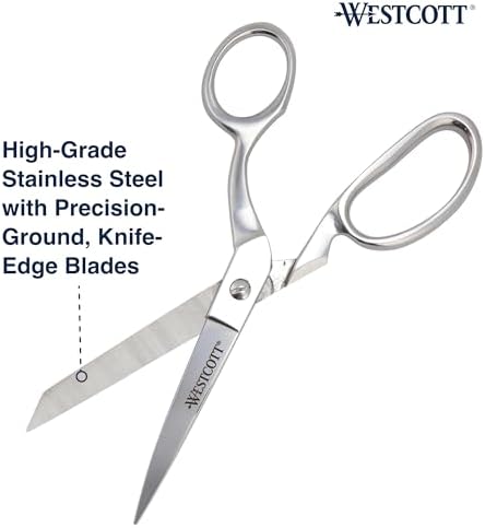Westcott 8-Inch Forged Heavy Duty Bent Fabric Scissors, Precision-Ground Knife-Edge Blades for Seamless Cutting, Perfect for Sewing, Crafts, and Office