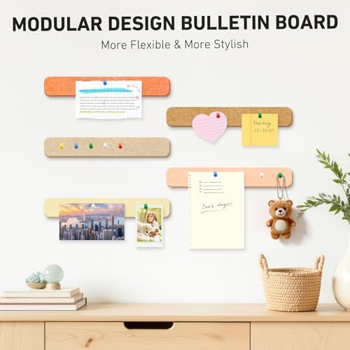 HAUTOCO Felt Bulletin Strips 10 Pack, 13" x 2" Self Adhesive Pin Board Set with 20 Push Pins, Peel and Stick Memo Board for Photos, Notes & Wall Decor, Bulk Wall Organizer for Dorm, Bedroom & Office
