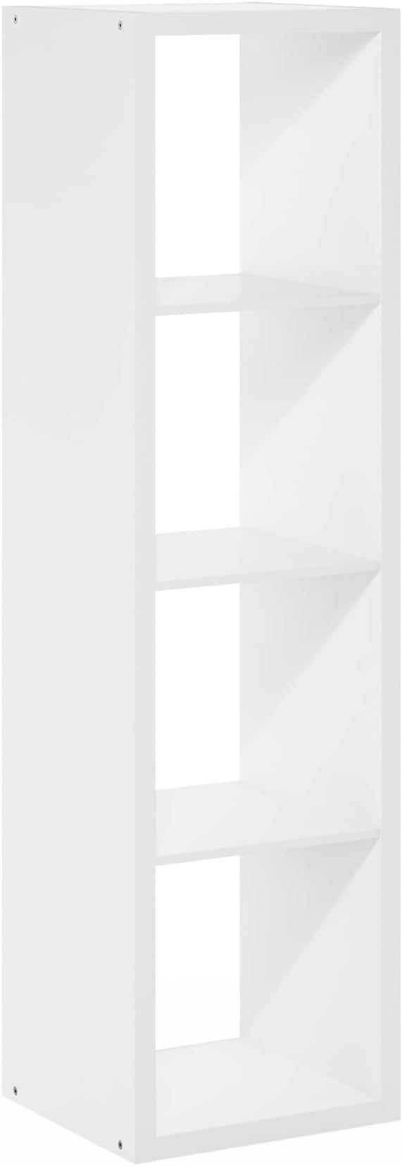 Furinno Cubicle Book Shelf, 4-Cube Bookshelf, Extra Thick Frame Horizontally & Vertically Reversible Bookcase with Open Back, 14.6 x 15.9 x 58, for Living Room, Bedroom, Home Office, Plain White