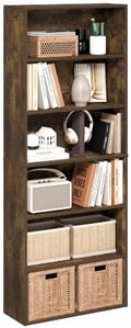 Furinno Jaya 6-Tier Book Shelf, Open Shelf Bookshelf, Amber Pine