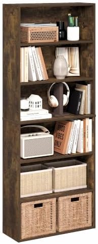 Furinno Jaya 6-Tier Book Shelf, Open Shelf Bookshelf, Amber Pine
