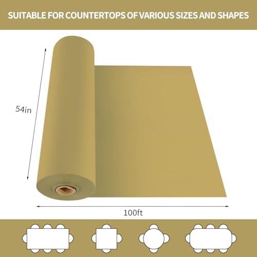 CXPSINC 54 Inch X 100 Feet Plastic Table Cover Roll Disposable Tablecloth with Slide Cutter for All Type/Shape Tables | Party, Banquet, Birthdays, Weddings(Gold, 100 Feet)